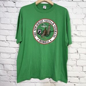 Vintage Single Stitch NJ Vietnam War Memorial Veteran Military T-shirt XXL Green